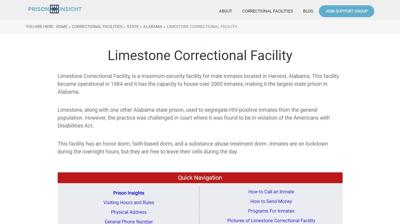 Limestone Correctional Facility - Prison Insight